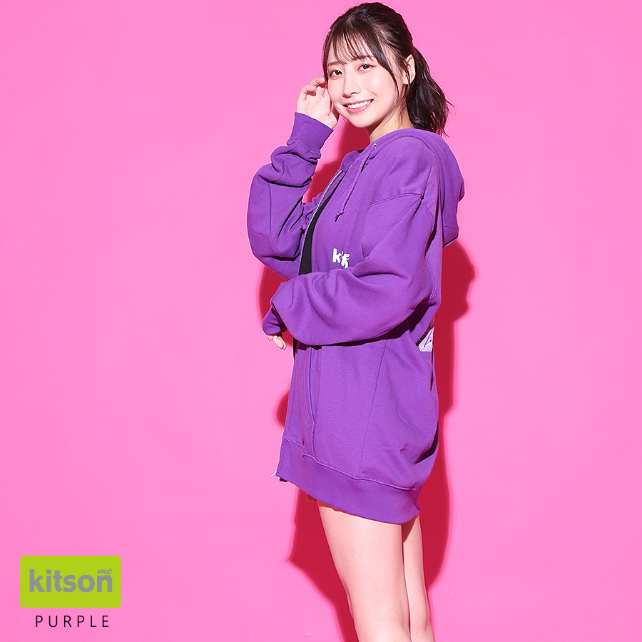 I ♥ OKM 紫 パーカー X-girl（エックスガール）の「LOGO PATCH PIGMENT DYED ZIP UP SWEAT